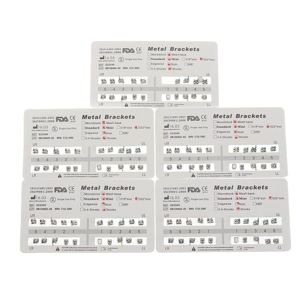 5 Pack AZDENT Dental Orthodontic Metal Brackets 022 345H Roth Slot 20 Pcs/Pack