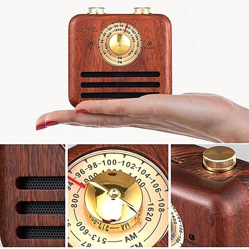 Retro Bluetooth Speaker, Portable Stereo Natural Walnut Wood Mini Wireless Bluetooth Bass Subwoofer, Support FM/AM Radio Loundspeaker HT-S