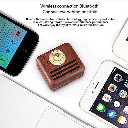 Retro Bluetooth Speaker, Portable Stereo Natural Walnut Wood Mini Wireless Bluetooth Bass Subwoofer, Support FM/AM Radio Loundspeaker HT-S