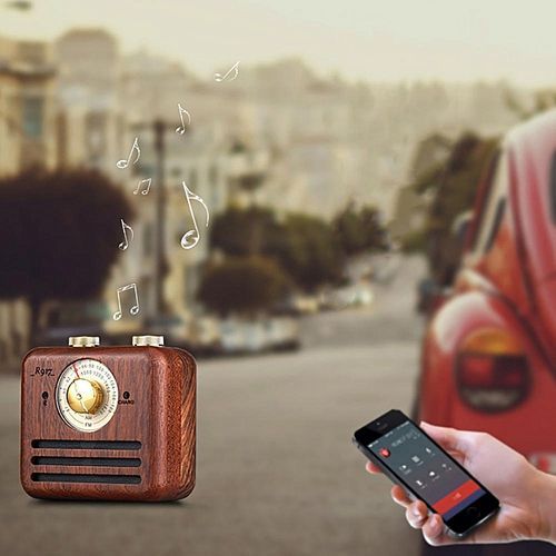 Retro Bluetooth Speaker, Portable Stereo Natural Walnut Wood Mini Wireless Bluetooth Bass Subwoofer, Support FM/AM Radio Loundspeaker HT-S