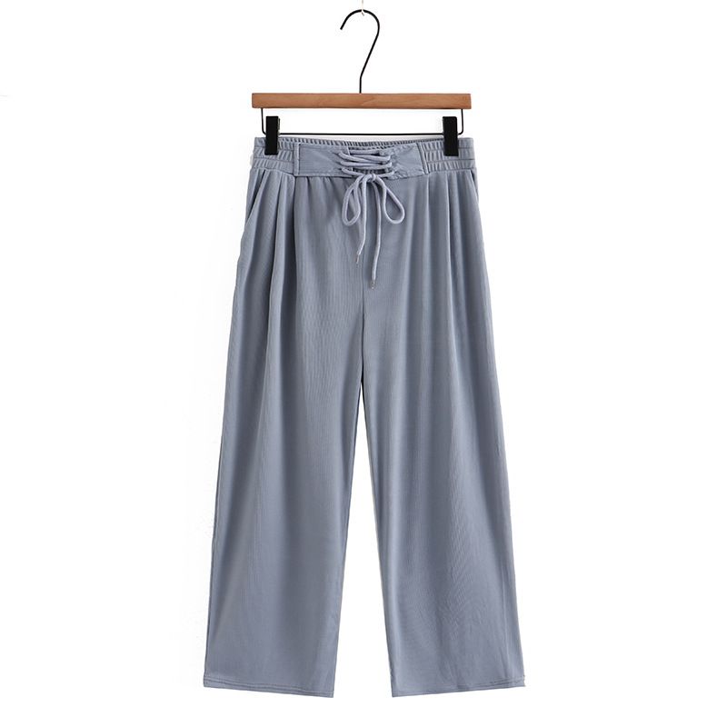 (Blue)Plus Size Wide Leg Pants Women Clothing Design Ice Silk Drape Bottoms Curve Straight Trousers Summer 2023 SAB