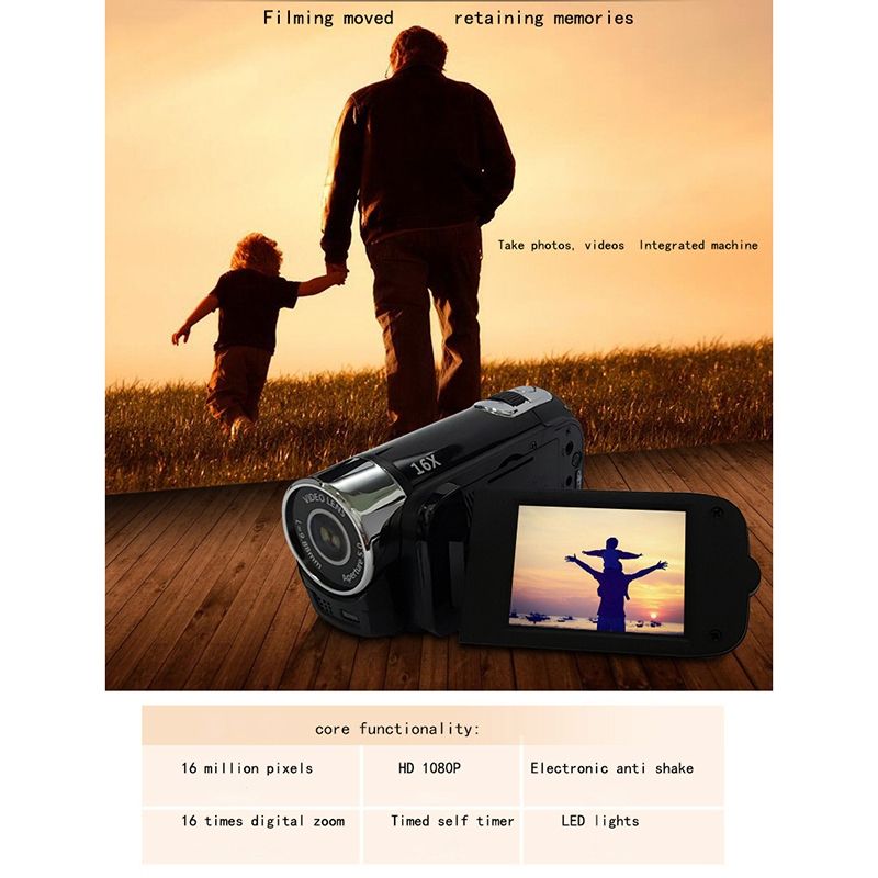 Anti Shake DV Camcorder 1080P HD 16X Night Shoot Zoom Mic 2.7 Inch Screen Handheld Digital Video Camera For Vlog Party Wedding Red