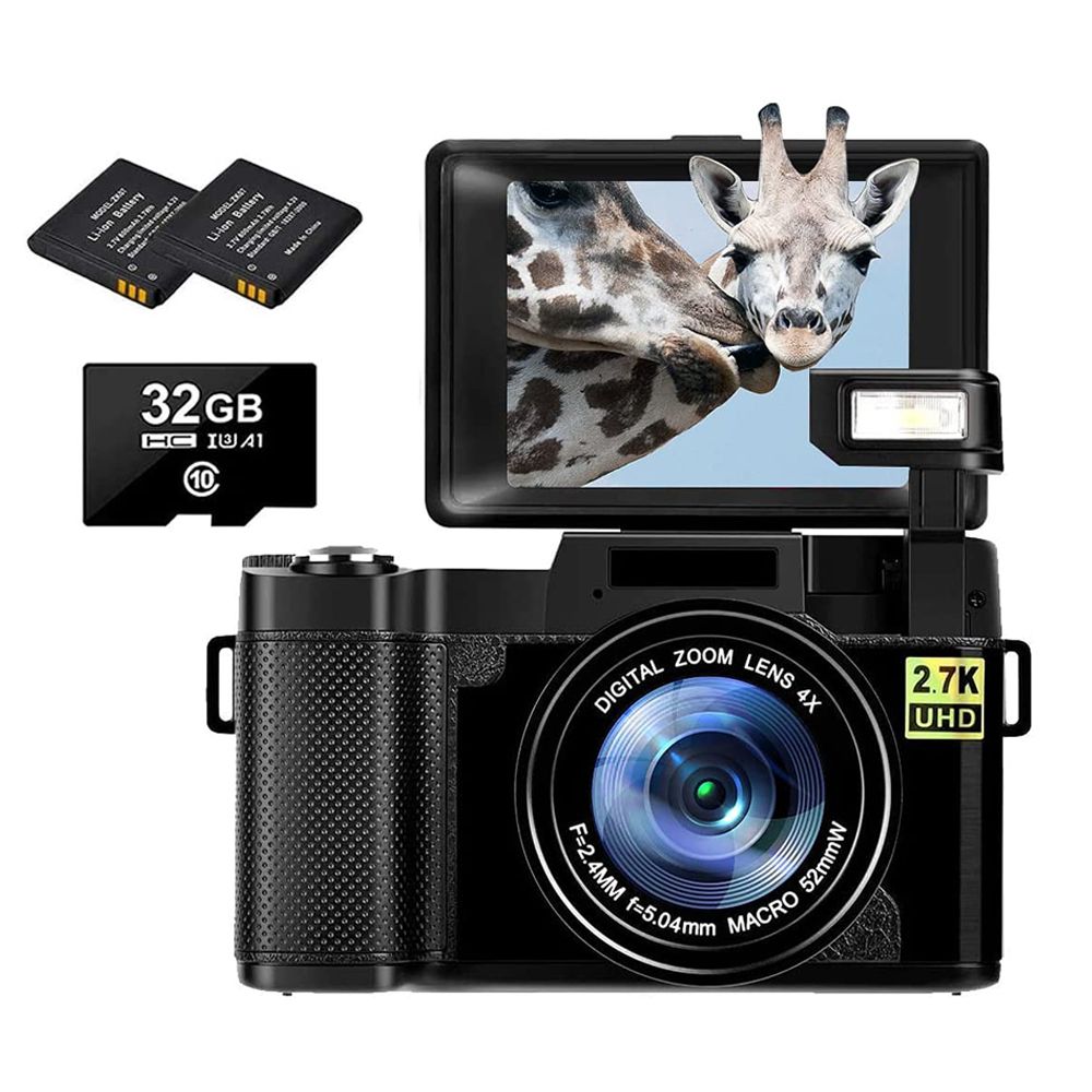 Full HD 2.7K Digital Camera With Retractable Flash 3inch 24MP Photographic Camera 4x Zoom Professional EIS Video Cam For Youtube D1
