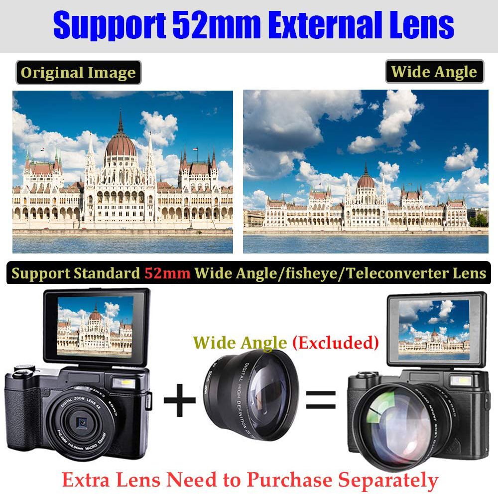 Full HD 2.7K Digital Camera With Retractable Flash 3inch 24MP Photographic Camera 4x Zoom Professional EIS Video Cam For Youtube D1