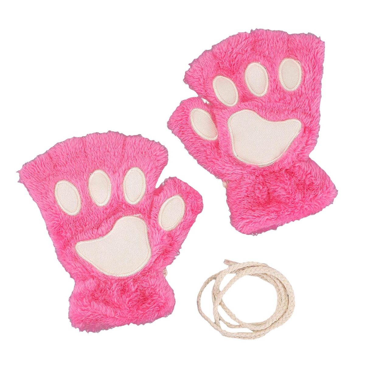 1 Pair Ladies Cartoon Bear Cat Paw Girls Plush Rose Red