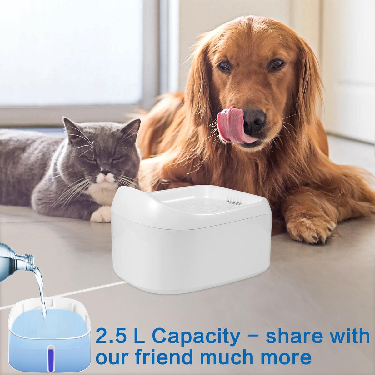 Automatic Cat Dog Water Dispenser with Burnout Prevention Pump Ultra-Quiet Pet Water Fountain for Cats Dogs LED Light