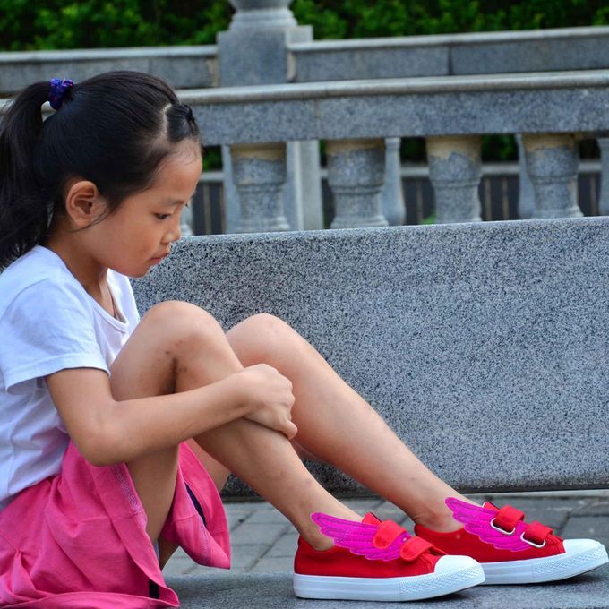 Fashion Kids Girls Foils Shoes Sneaker Angel   Shoes   Rose Red