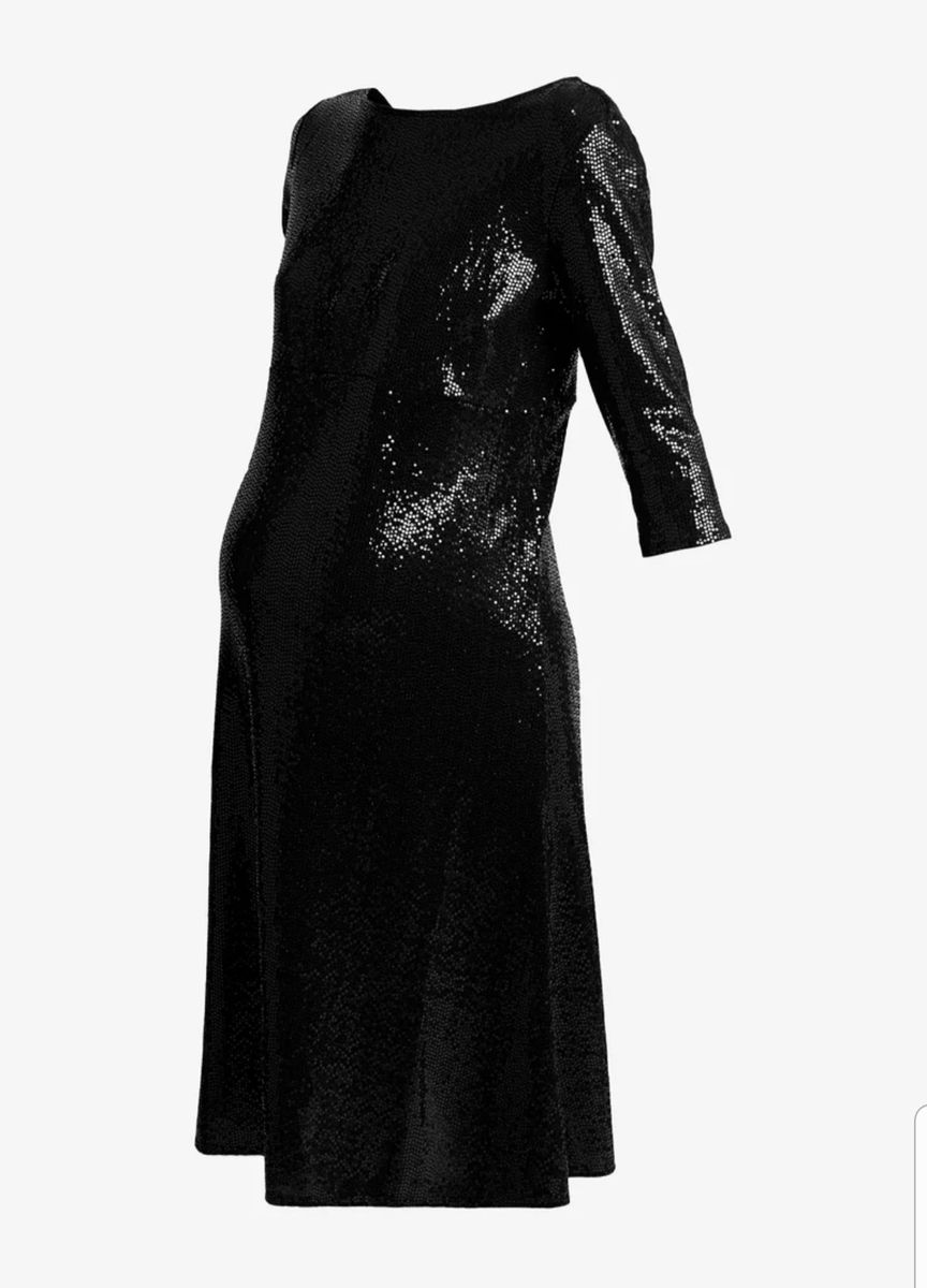 Sequin Short Sleeves Black Maternity Dress