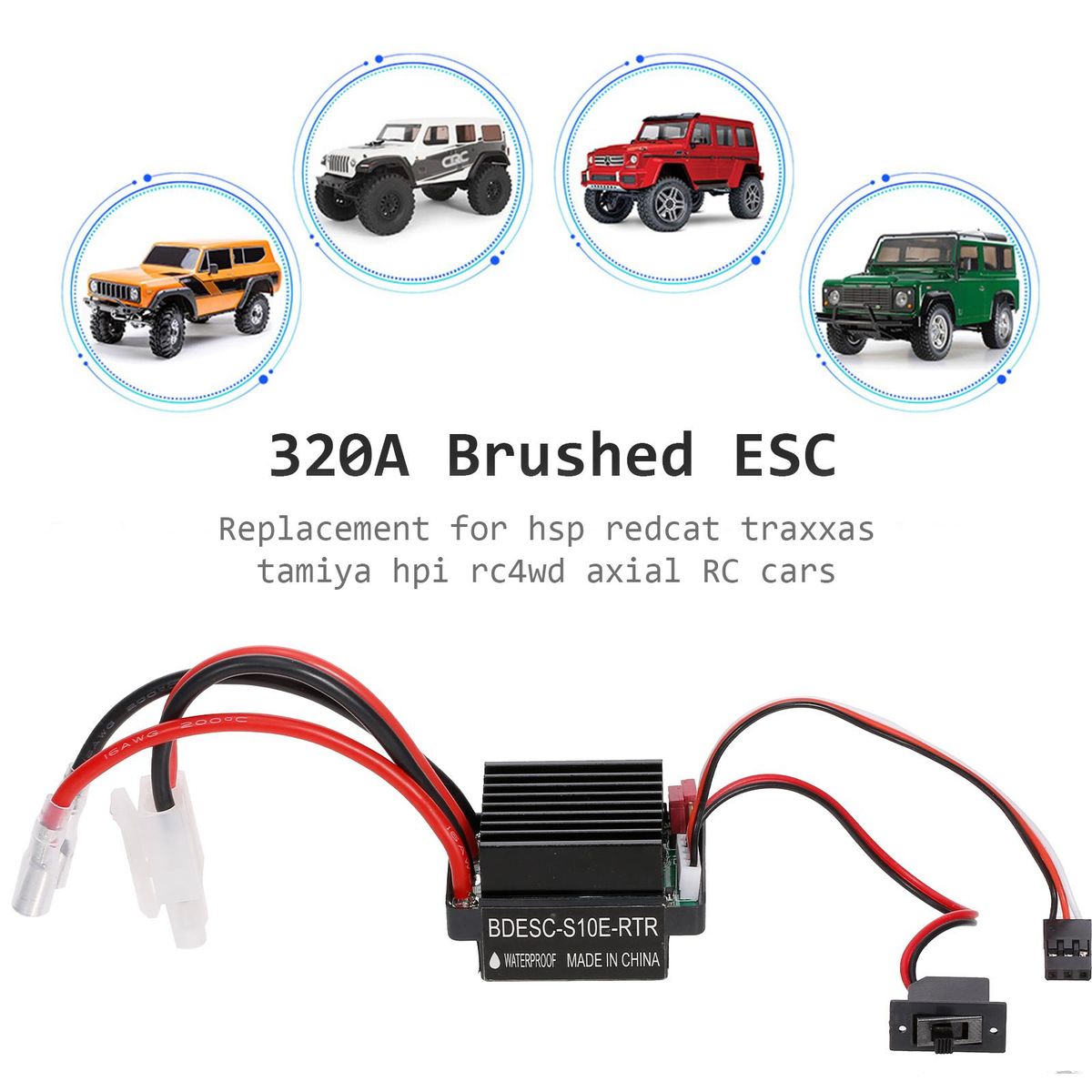 320A ESC Brushed Forward Reverse Electric Speed Controller with Brake Waterproof Support 2-3S Battery Replacement for HSP Redcat Traxxas Tamiya RC Car Boat