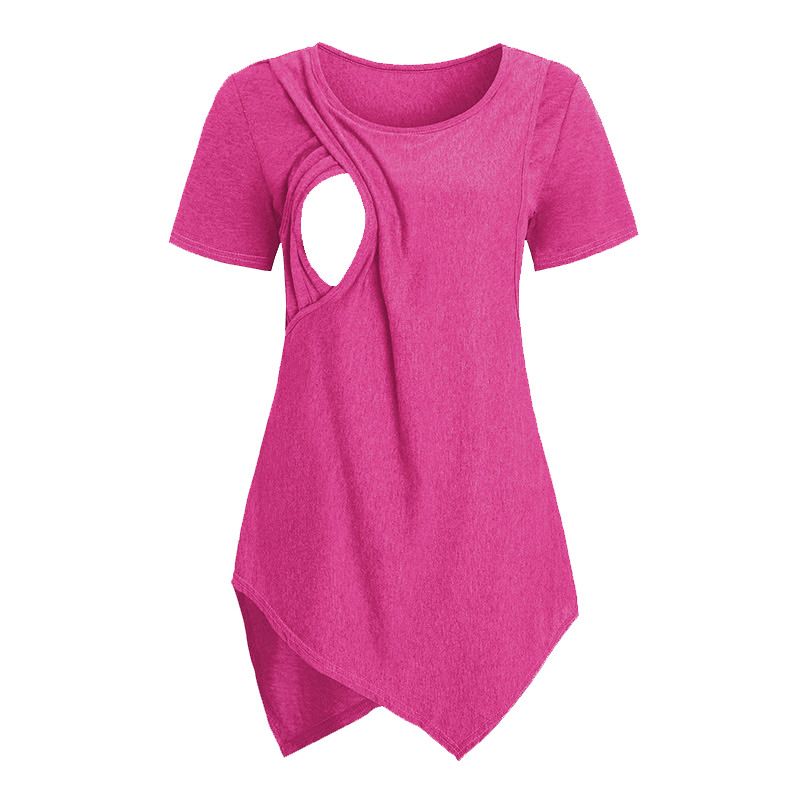 Casual Solid Nursing WomenShort Sleeve Maternity Tops Breastfeeding Tops Ladies