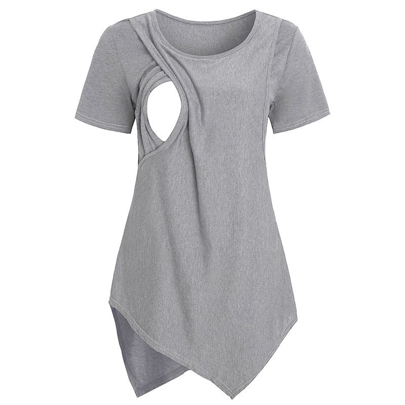 Casual Solid Nursing WomenShort Sleeve Maternity Tops Breastfeeding Tops Ladies