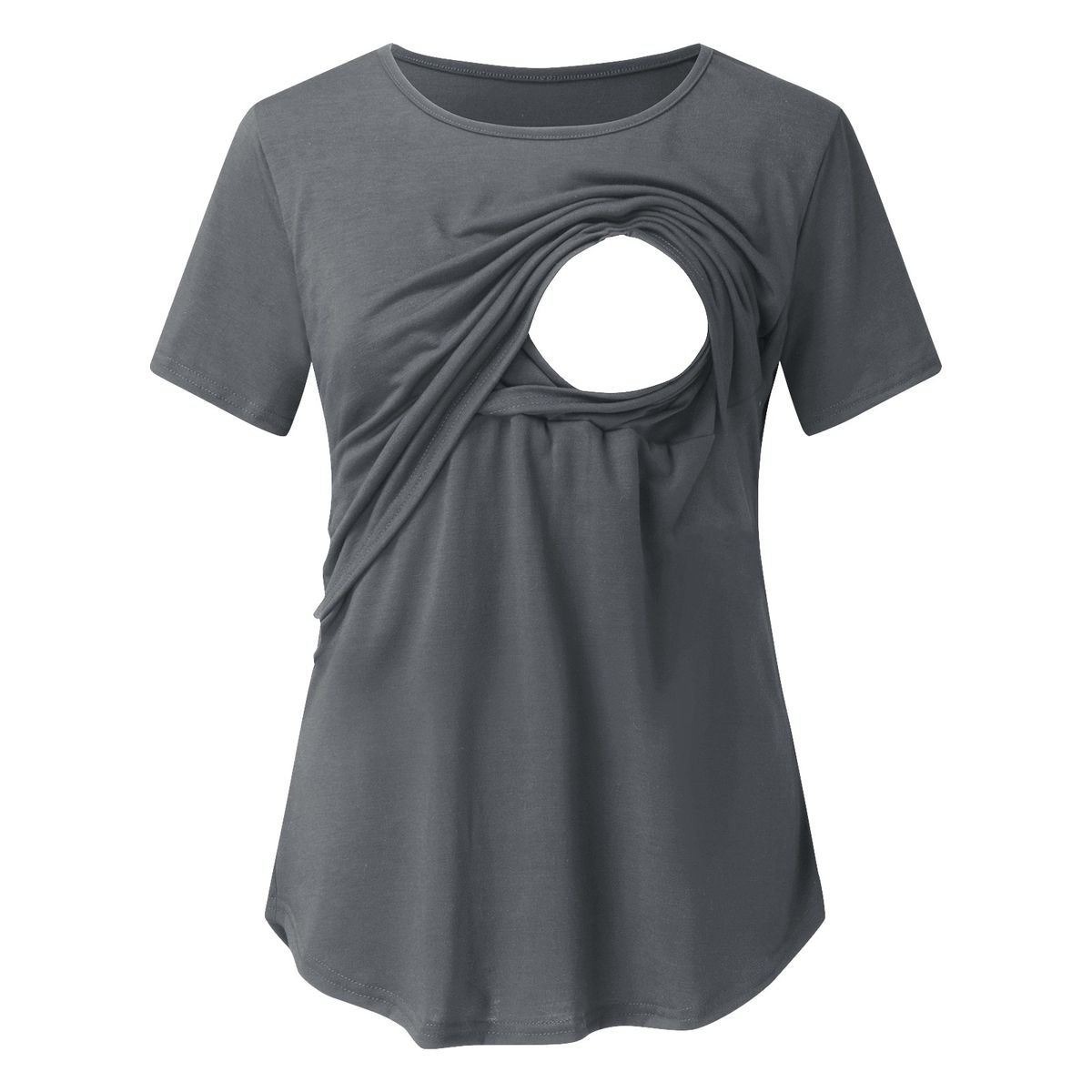 New Maternity Clothes Womens Short Sleeve Crew Neck Solid Color Asymmetrical
