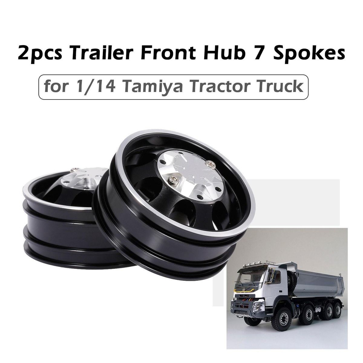 2pcs Trailer Rear Hub Aluminum Alloy Rim 7 Spokes for 1/14 Tamiya Tractor Truck RC Climber Trailer