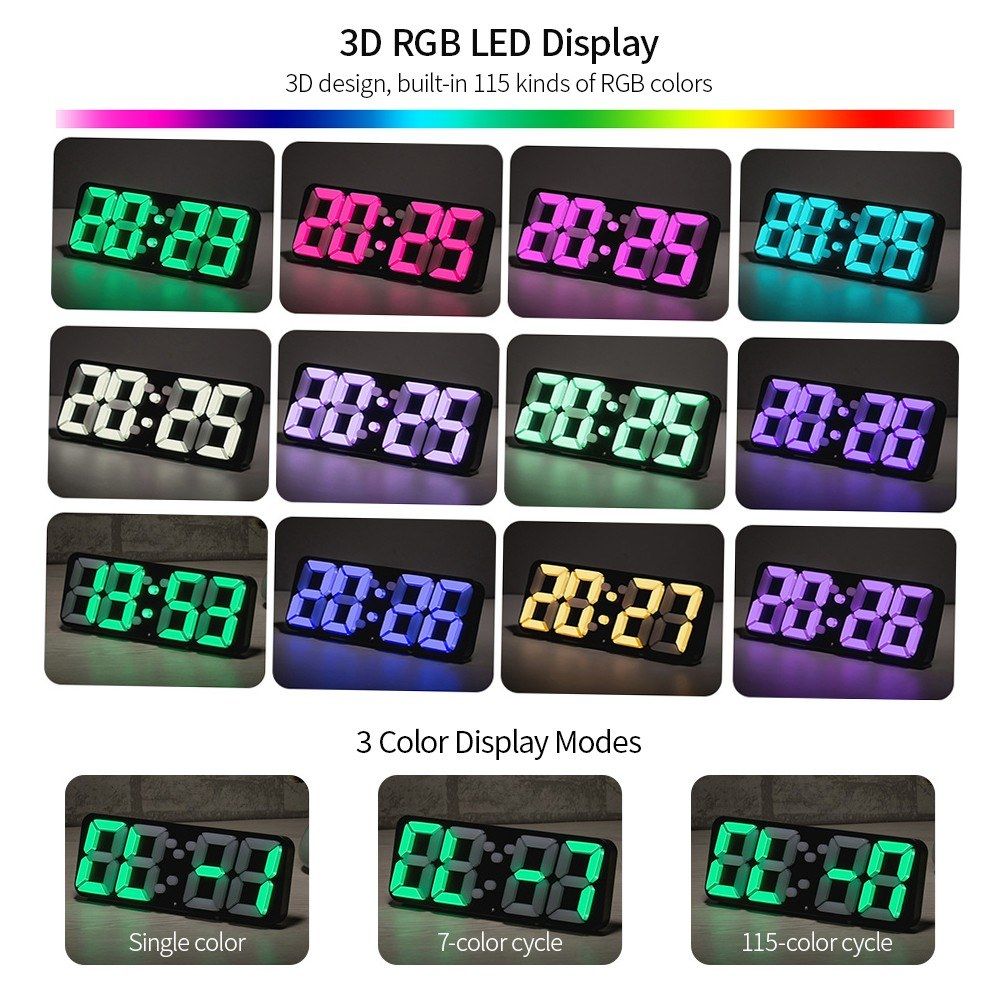 3D Wireless Remote Digital RGB LED Thermometer Alarm Clock