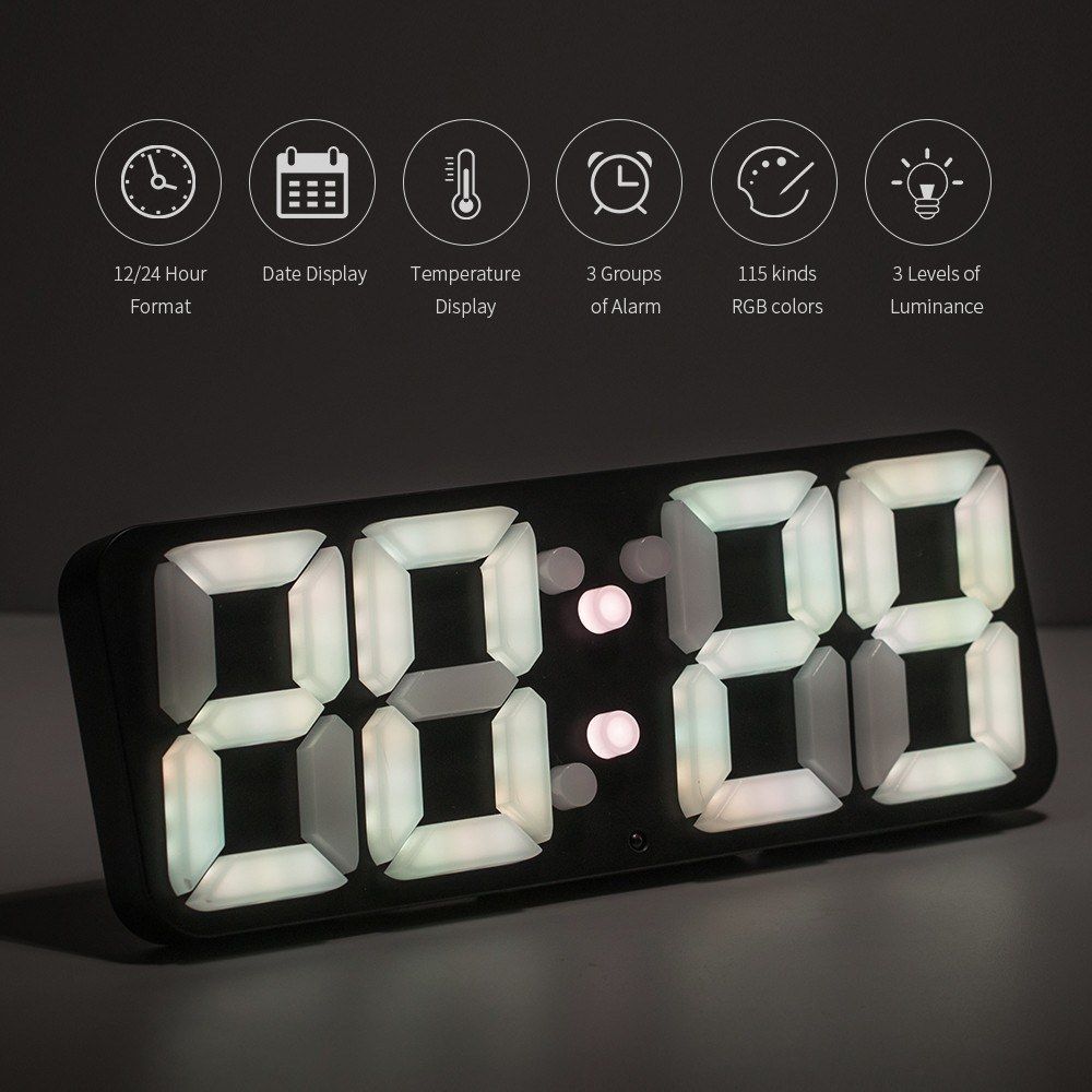 3D Wireless Remote Digital RGB LED Thermometer Alarm Clock