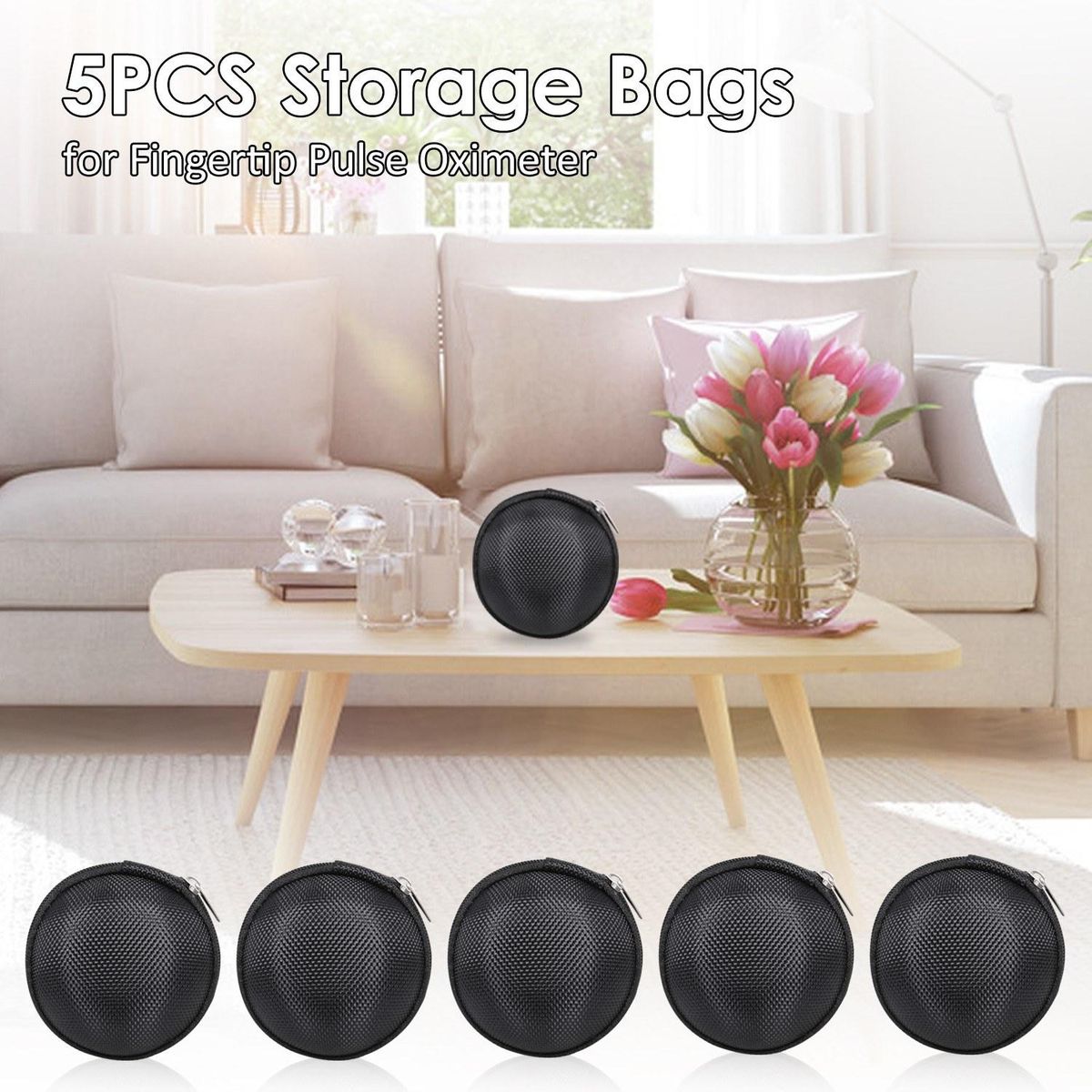5pcs Storage Bag for Fingertip Pulse Oximeter EVA Portable Bag with Net Earphone Carrying Case Holder
