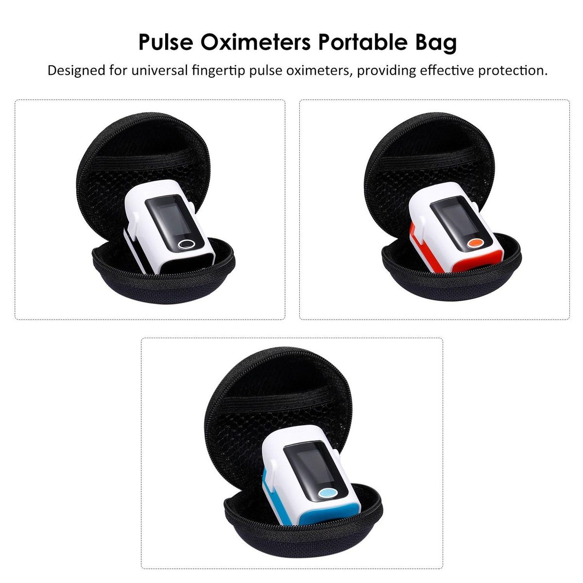 5pcs Storage Bag for Fingertip Pulse Oximeter EVA Portable Bag with Net Earphone Carrying Case Holder