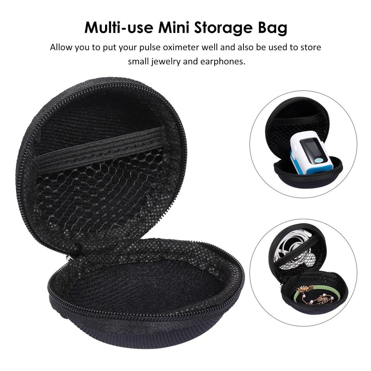 5pcs Storage Bag for Fingertip Pulse Oximeter EVA Portable Bag with Net Earphone Carrying Case Holder