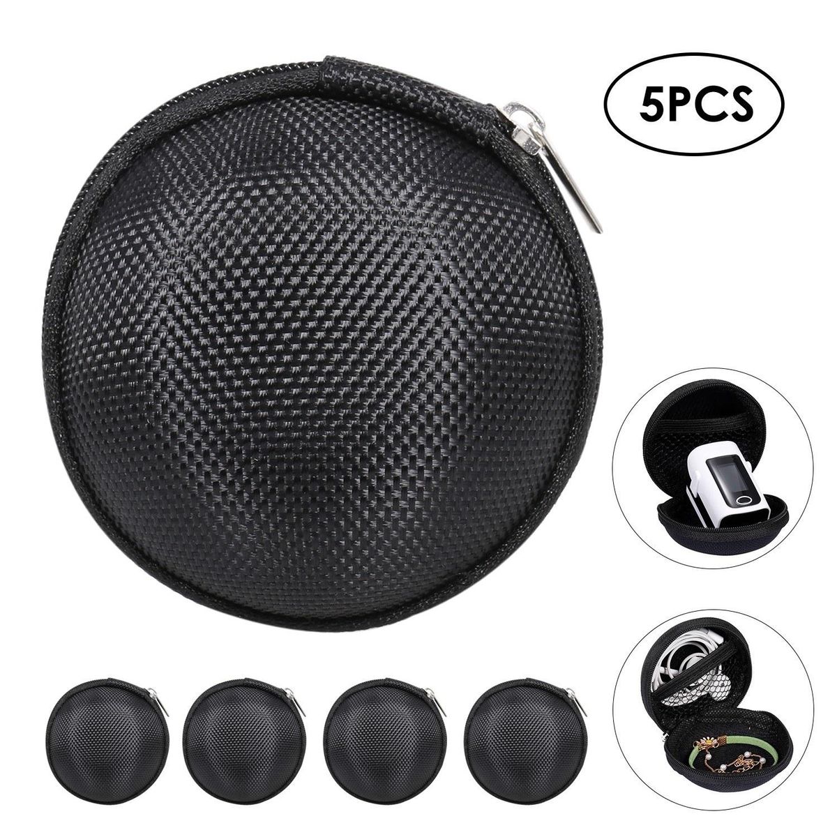 5pcs Storage Bag for Fingertip Pulse Oximeter EVA Portable Bag with Net Earphone Carrying Case Holder