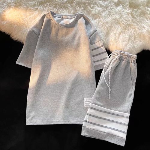 2 In 1 Men's Short Sleeve Shorts Casual Set-Gray