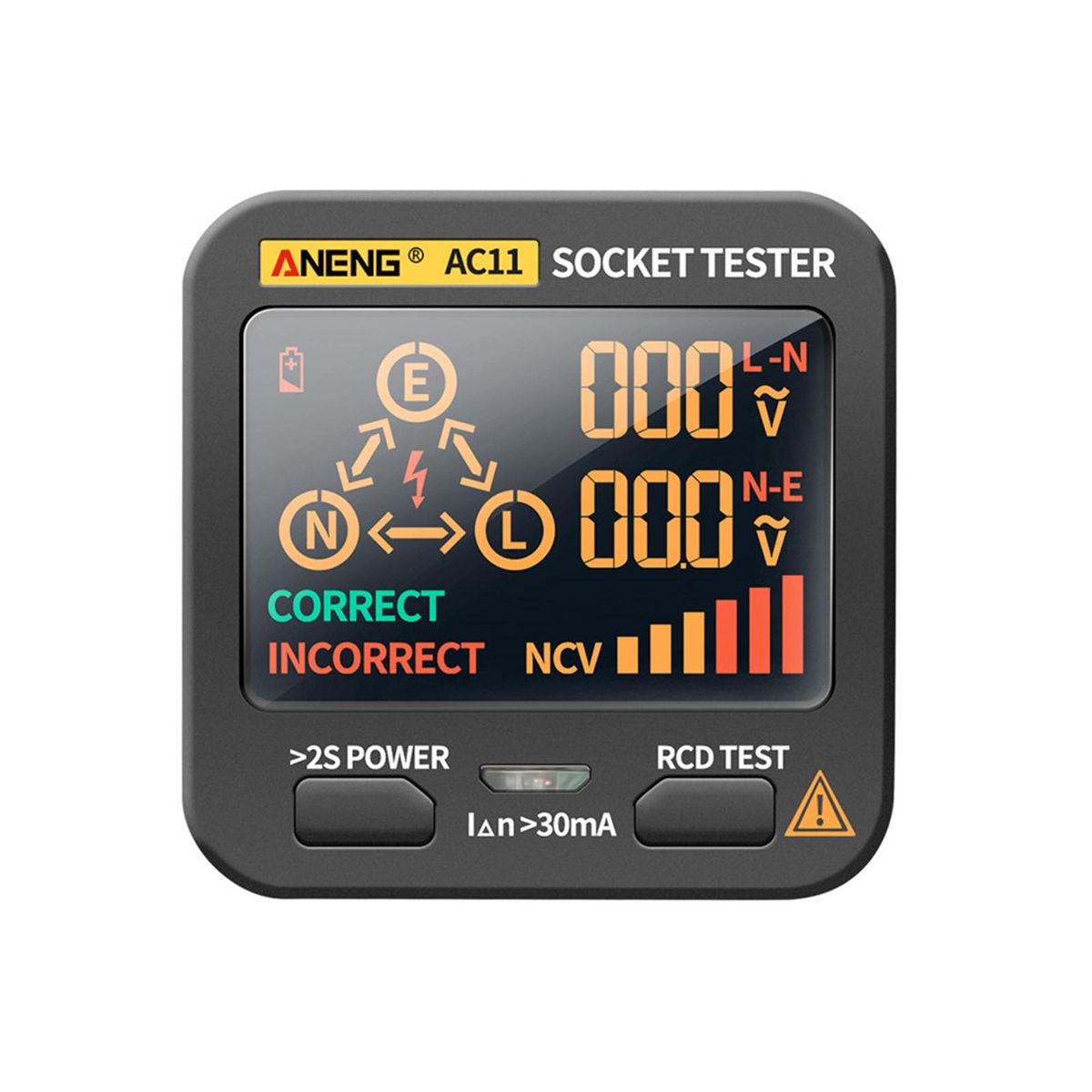 ANENG AC11 Socket Tester Electric Leakage Detector LCD Display Ground Wire Zero Line Live Wire Phase Multifunctional Electrical Electroscope RCD NCV Electric Tester Circuit Polarity Detector UK Plug