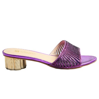 Priscilla Laser Cut Studded Slipper With Kiwi Heel - Purple