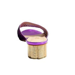 Priscilla Laser Cut Studded Slipper With Kiwi Heel - Purple