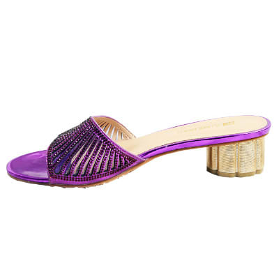 Priscilla Laser Cut Studded Slipper With Kiwi Heel - Purple