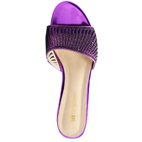 Priscilla Laser Cut Studded Slipper With Kiwi Heel - Purple
