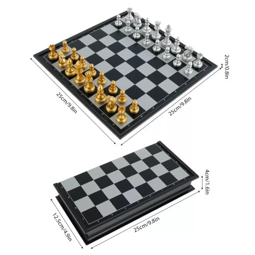 Medium Chess Game With Foldable Magnetic Board - Gold & Silver
