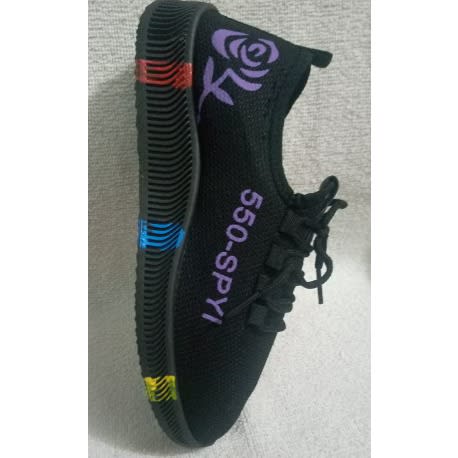 Ladies Lightweight Flower  Sneakers-  Black