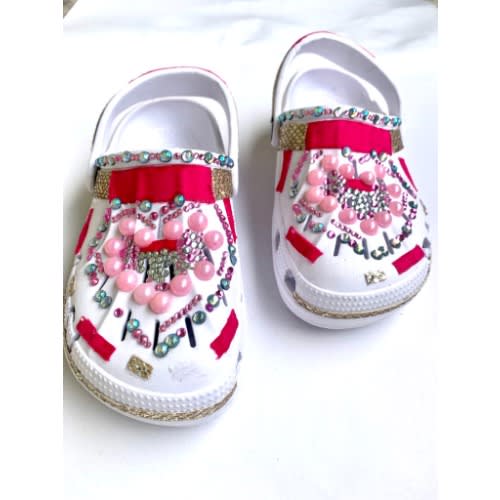 Bling Custom Clogs - White with Pink Design