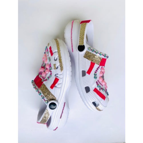 Bling Custom Clogs - White with Pink Design