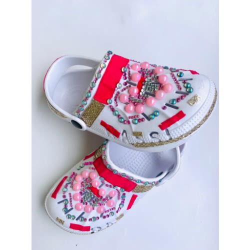 Bling Custom Clogs - White with Pink Design