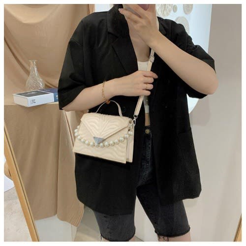 Women Shoulder Lock Pu Leather Hand Bag - Cream