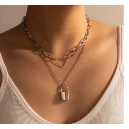 Silver Two Layer heart Necklace