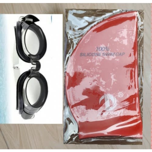 Swimming Googles - Black And Cap - Red