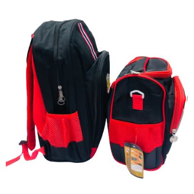 DnH School Bag & Lunch Bag For Kids - Red & Black