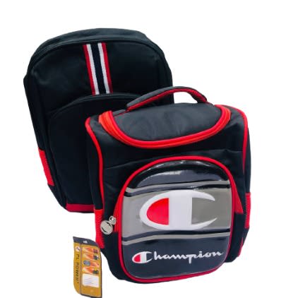 DnH School Bag & Lunch Bag For Kids - Red & Black