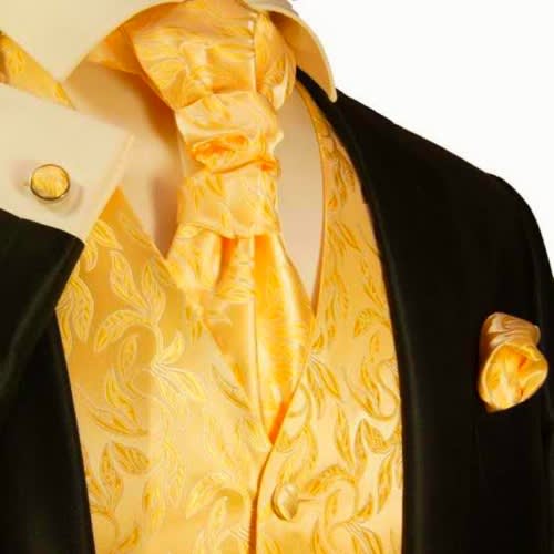 Paisley Floral Waistcoat With Hanky Set  - Yellow
