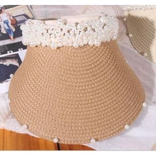 Women's Clustered Pearl Visor Hat - Brown
