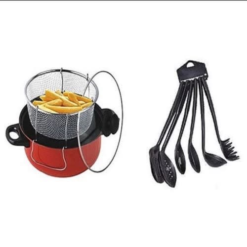 Manual Deep Fryer +6 Pieces Non-stick Spoon