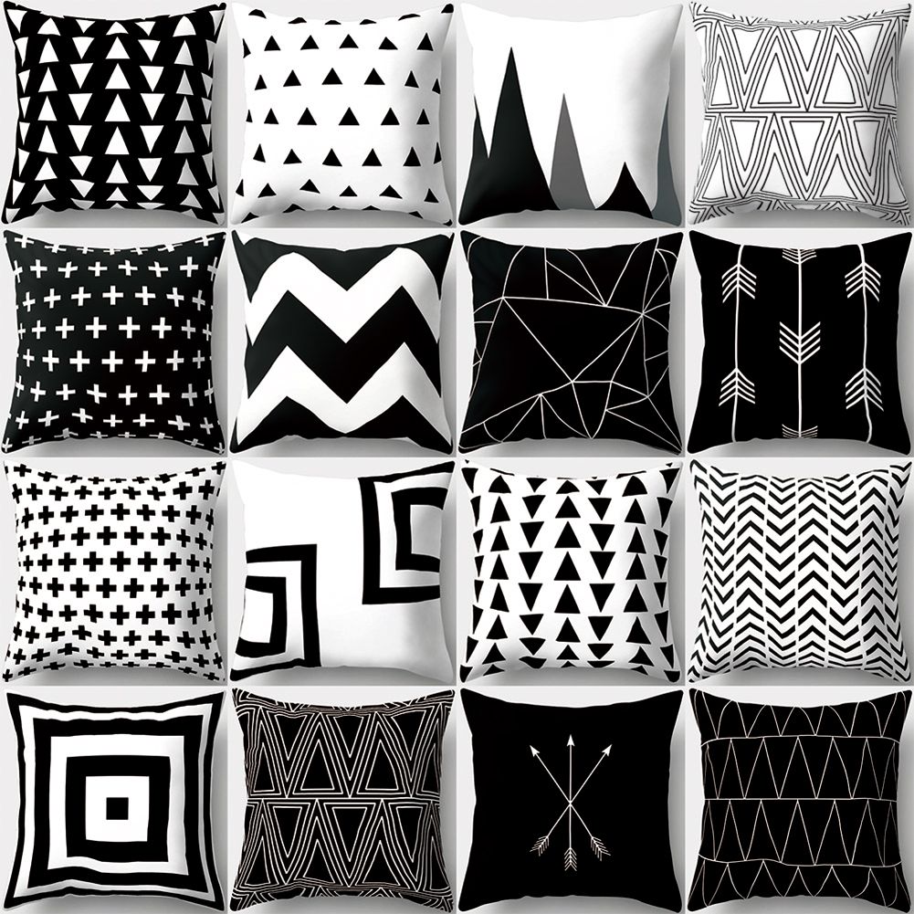 Black And White Geometric Peach Skin Throw Cover Pillow Cushion Square Case-8#