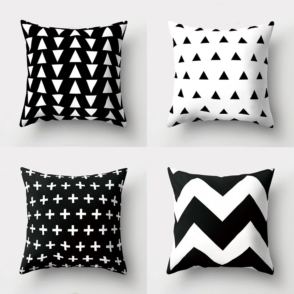 Black And White Geometric Peach Skin Throw Cover Pillow Cushion Square Case-8#