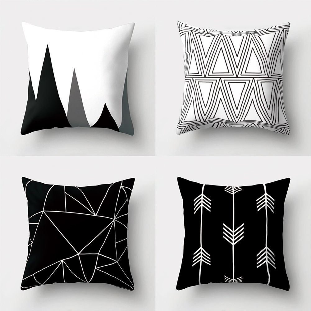 Black And White Geometric Peach Skin Throw Cover Pillow Cushion Square Case-8#
