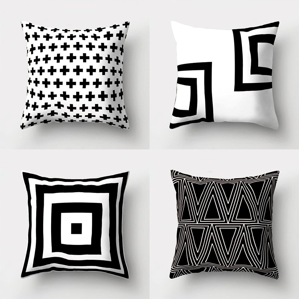 Black And White Geometric Peach Skin Throw Cover Pillow Cushion Square Case-8#