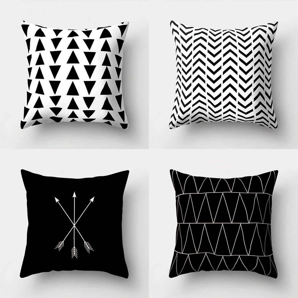 Black And White Geometric Peach Skin Throw Cover Pillow Cushion Square Case-8#