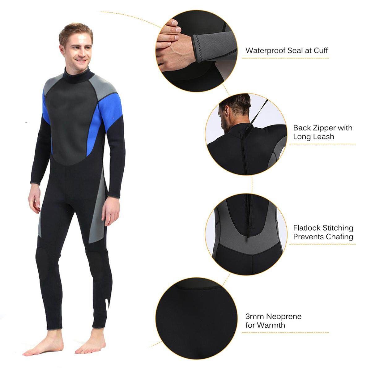 3MM MEN WetSuit Full Body Suit Super Stretch Diving Suit Swim Surf Snorkeling M