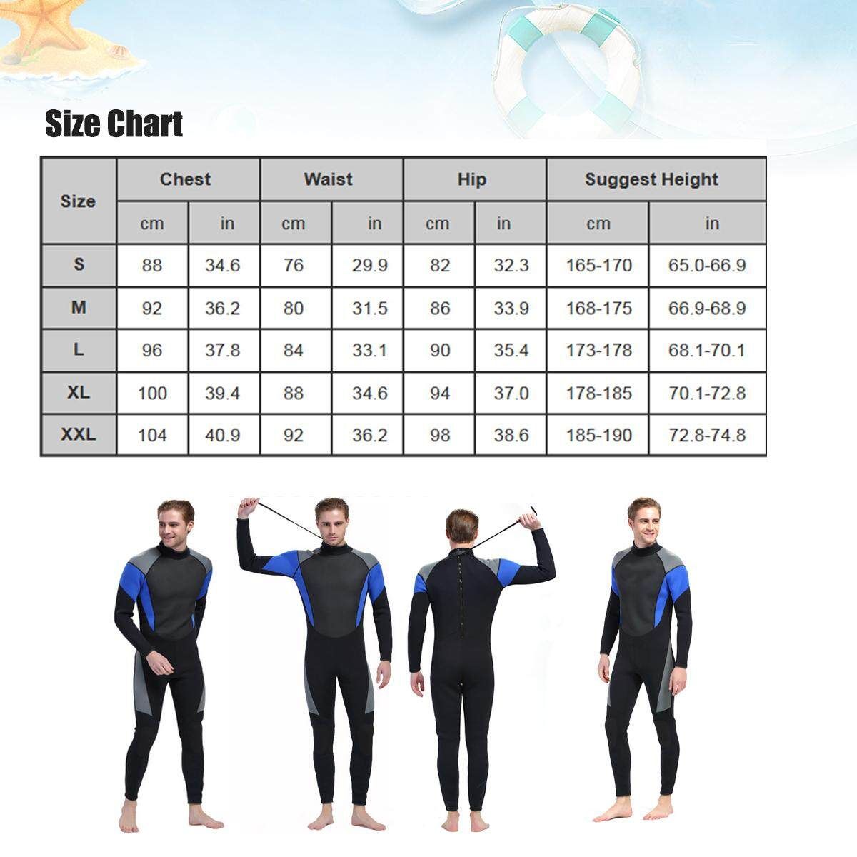 3MM MEN WetSuit Full Body Suit Super Stretch Diving Suit Swim Surf Snorkeling M