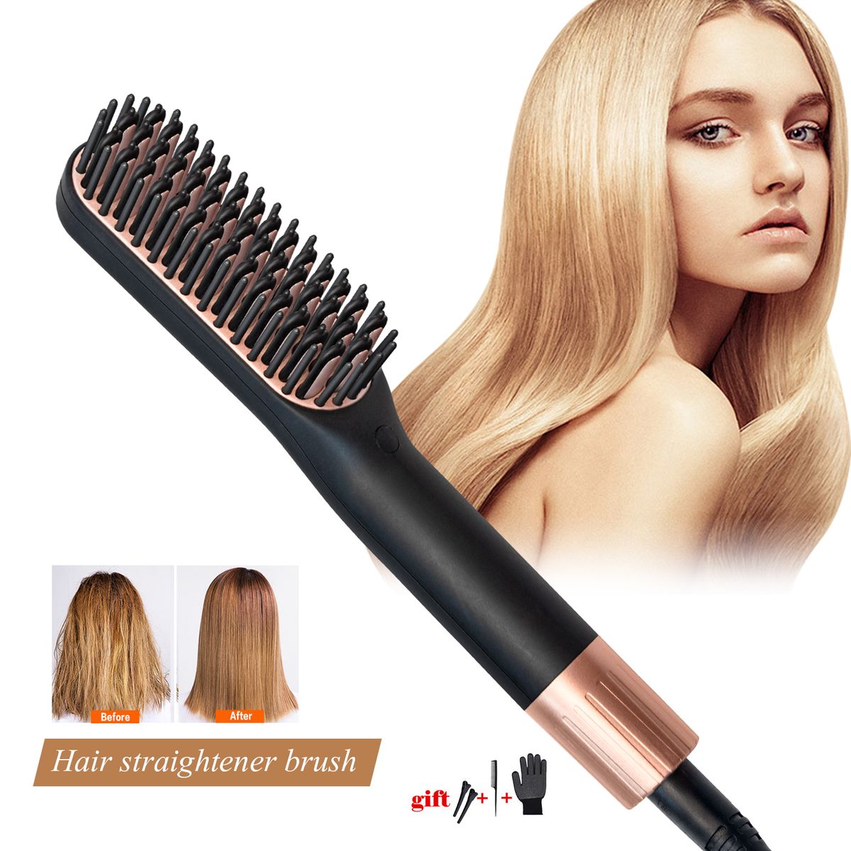 Multifunctional Hair Straightener Modelling Comb Beard Modelling Comb Comb For Women&Men Unisex-062-Black